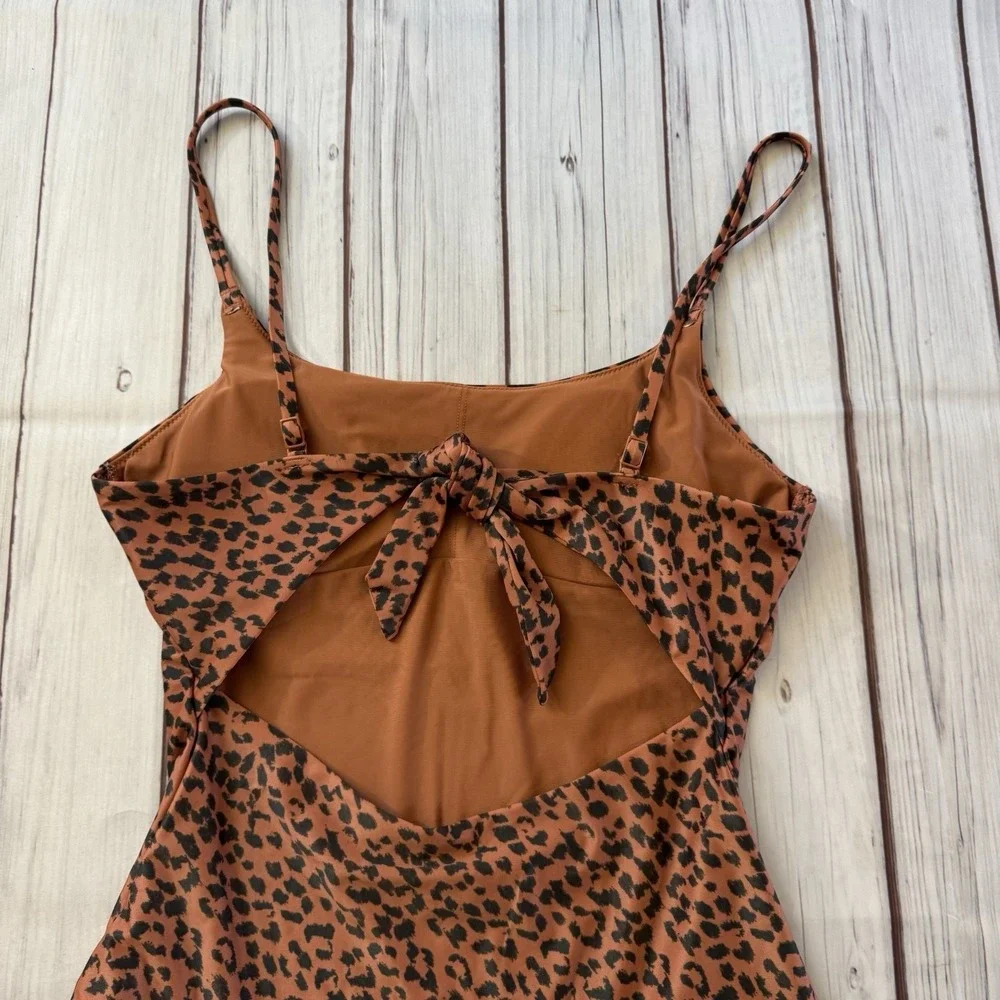 Aerie Leopard Tie Back One Piece Swimsuit Medium Animal Print Full Coverage - Picture 7 of 11